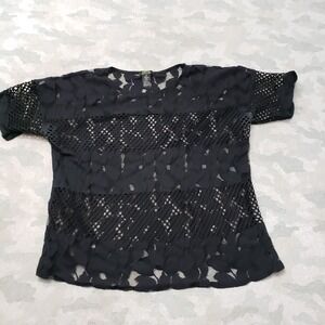 Shannon Ford NY Top Womens XL Black Short Sleeve Floral Lace Goth Chic Layering